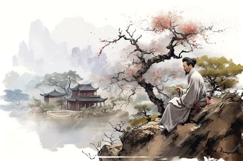 Premium AI Image | Ancient Chinese poet Li Bai wrote poems on the stones in the mountains and ...