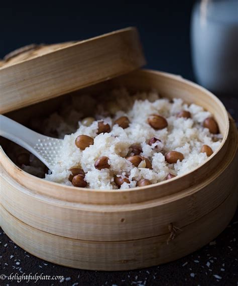 Steamed peanut sticky rice in coconut milk 3 - Delightful Plate