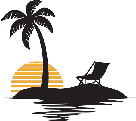 Palm Tree Sunset - Tropical Island Sunset, Summer Design, Beach Silhouette. Vector illustration ...