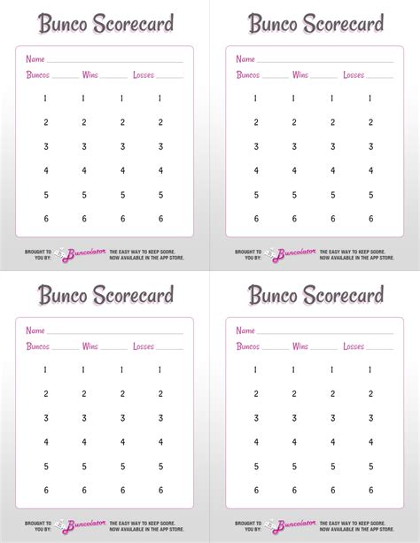 Bunco Score Sheet Template Free Download