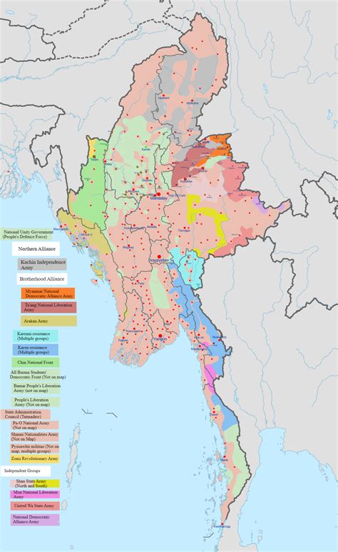 Highly simplified map of the Myanmar civil war as... - Maps on the Web