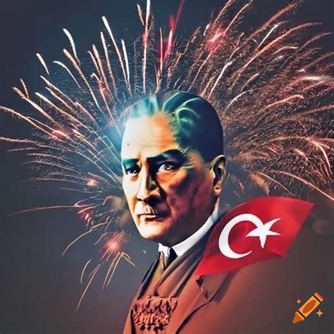 Turkish republic day celebration with flags and fireworks on Craiyon