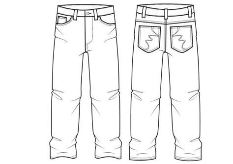 Vector Relaxed Denim Jeans, Flat Sketch, for Adobe Illustrator, Baggy Pants, Oversized Denim ...