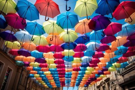 Premium AI Image | vibrant and playful Colorful Umbrellas brighten up rainy days in a 32 aspect ...