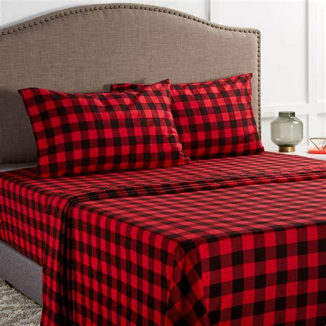 Mainstays Flannel Sheet Set, Red Plaid, King, Cotton - Walmart.com - Walmart.com