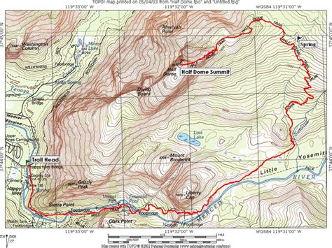 Half Dome; Yosemite NP, CA Topo Map, Profile and Trail Overlay Files