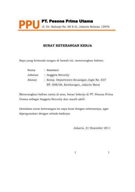 Surat Keterangan Kerja - Surat Referensi Kerja