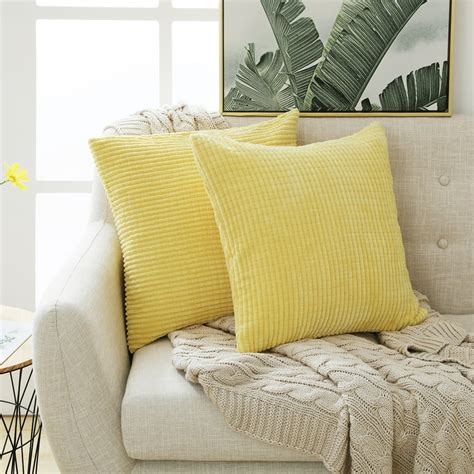 Deconovo Throw Pillow Cover Cases Solid Color Corduroy Yellow Cushion Cover Stripe Pattern Set ...