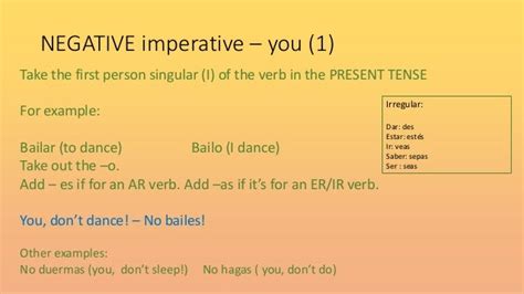 Imperativo in Spanish- higher level: Formal form and negative.