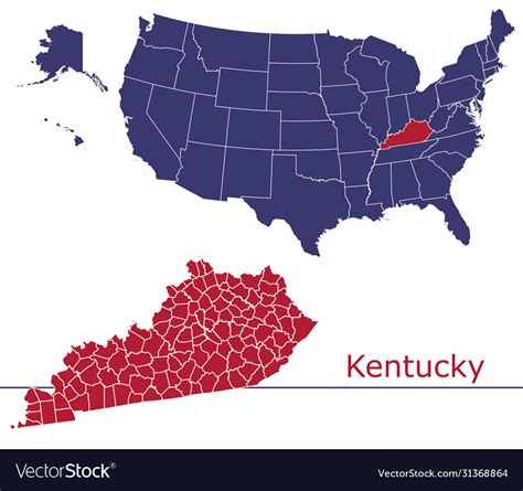 Kentucky map counties with usa Royalty Free Vector Image