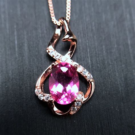 Uloveido Natural Pink Topaz Necklace for Women, 925 Sterling Silver ...