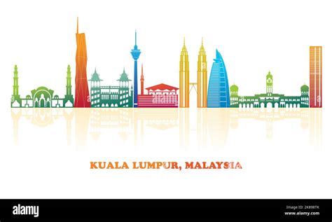 Colourfull Skyline panorama of city of Kuala Lumpur, Malaysia - vector ...