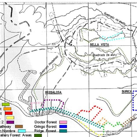 Map of habitat areas of squirrel monkeys around Bella Vista. Enclosed ...