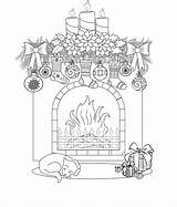 Christmas Fireplace Coloring Pages sketch template