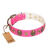 Fashion Ecstasy FDT Artisan Pink Leather Rottweiler 【Collar】 with Bronze-like Plated Stars and ...