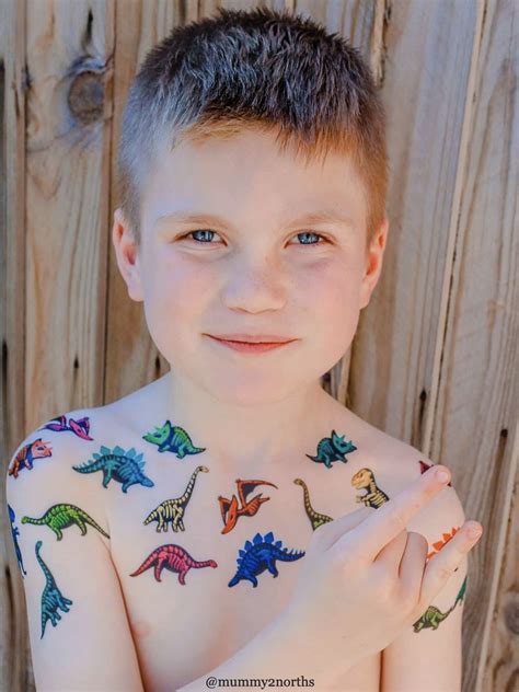 Temporary tattoos "Dino skeletons". Set of 18 dinosaur body stickers. - Ducky Street