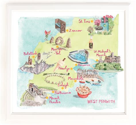 Map of West Penwith, Cornwall. Signed Limited Edition Giclee Print of ...