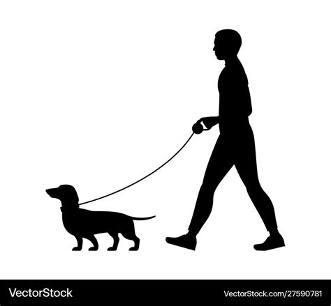 Silhouette man walking dog Royalty Free Vector Image