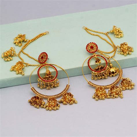 Red Rhinestone Bahubali Earrings – Desi World Aesthetic