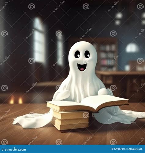 Cute and Funny Ghost Reading a Book Stock Illustration - Illustration ...