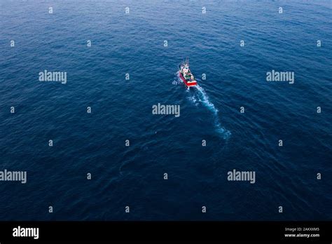 Aerial View, Fishing boat, Cantabrian Sea, Cantabria, Spain, Europe ...