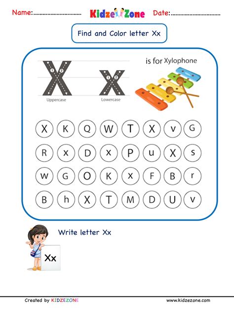 Kindergarten Letter X worksheets - Find and Color - KidzeZone