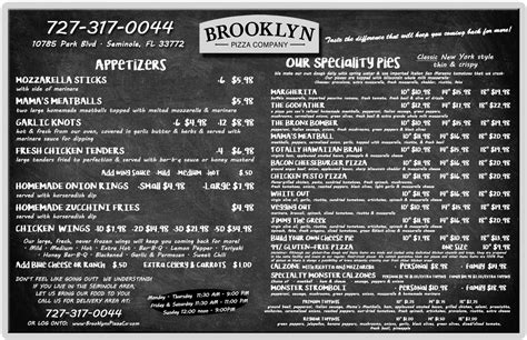 Menu | Brooklyn Pizza Company