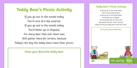 Teddy Bear Nursery Rhyme Worksheet | Teddy Bear's Picnic