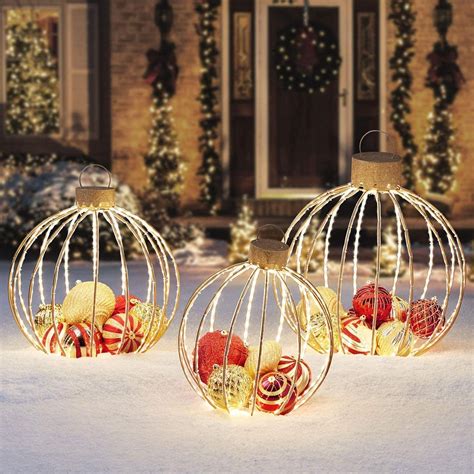 LED Christmas Holiday Lighted Twinkling 3pcs Oversize Ornaments | Large ...