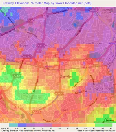 Elevation of Crawley,UK Elevation Map, Topography, Contour