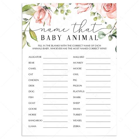 Guess The Baby Animal baby shower game Floral Theme | Instant download – LittleSizzle