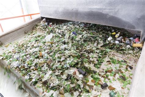 Glass waste in recycling facility. Glass particles in a machine — Stock ...