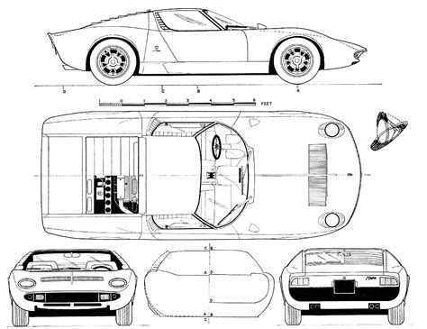Lamborghini Miura Blueprint - Download free blueprint for 3D modeling