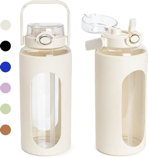 Amazon.com: 64oz Glass Water Bottle with Straw, Clear Water Bottles ...