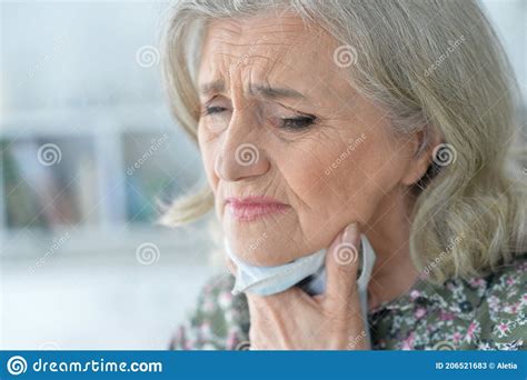 Sick Senior Woman Sitting at Table Stock Image - Image of examination, health: 206521683