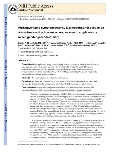 (PDF) High Psychiatric Symptom Severity Is a Moderator of Substance ...