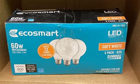 EcoSmart 60W Equiv Soft White G25 LED Medium Base Frosted Style Light ...