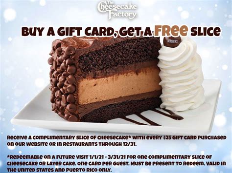 Free slice with your gift card all month at The Cheesecake Factory restaurants # ...