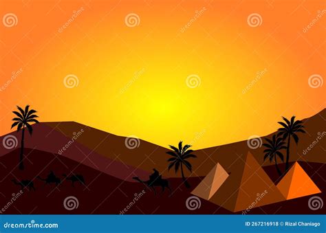 The Illustrations and Clipart. Sunset in the Desert Stock Illustration ...