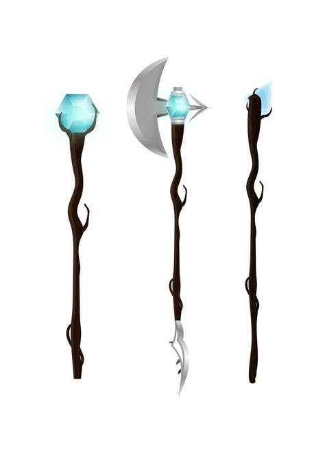 Magic staff or walking stick with crystal in cartoon style. Vector ...