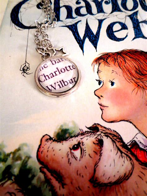 Charlotte And Wilbur From Charlotte's Web Antiqued Silver Book Page Necklace on Luulla