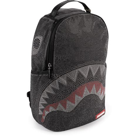 Sprayground Logo Trinity Shark Rhinestones Backpack in Black | BAMBINIFASHION.COM