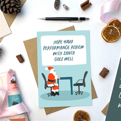 Funny Christmas Card For Coworkers | Performance Review By Tikkled Pink