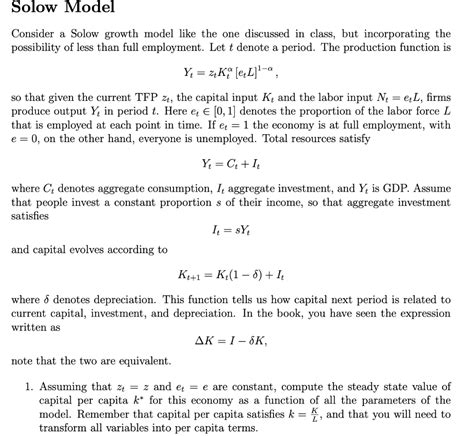 Solved Solow Model Consider a Solow growth model like the | Chegg.com