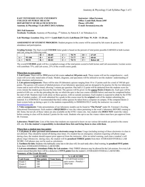 Anatomy & Physiology I Lab Syllabus Page 1 of 3 - Faculty