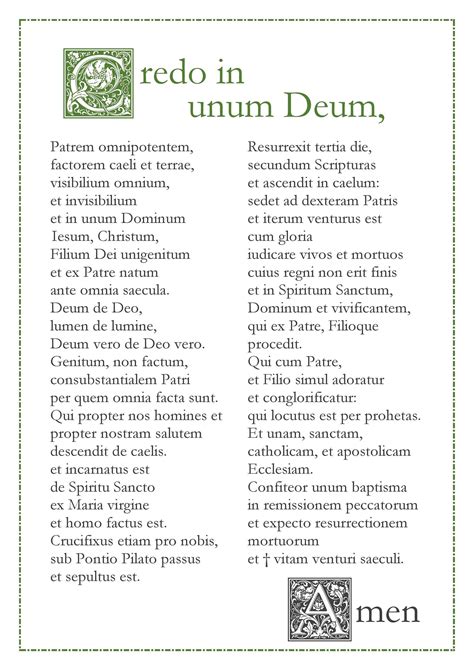 Nicene Creed credo in Unum Deum Latin Catholic Prayer Card / Printable A4 Wall Art / Christian ...