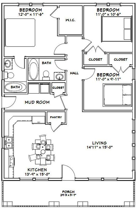 30x40 House 3-bedroom 2-bath 1200 Sq Ft PDF Floor - Etsy | Small house floor plans, House plans ...