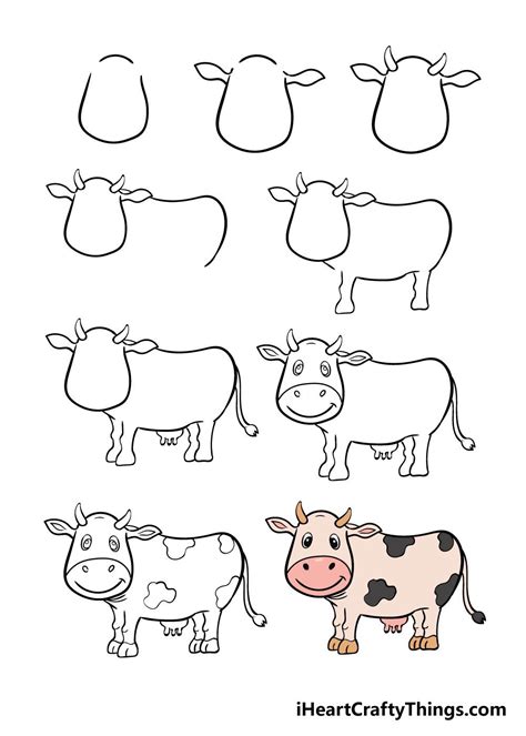 How to Draw A Cow – A Step by Step Guide Cow Drawing Easy, Stick Figure Drawing, Basic Drawing ...