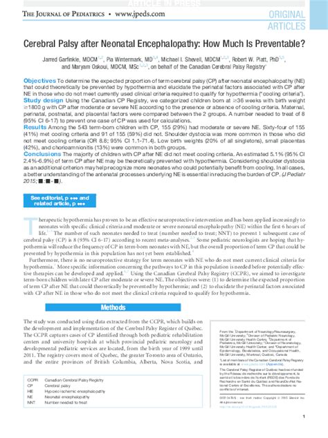 (PDF) Cerebral Palsy after Neonatal Encephalopathy: How Much Is ...