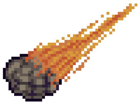 Pixel art meteor, asteroid, comet 8bit game item on white background ...